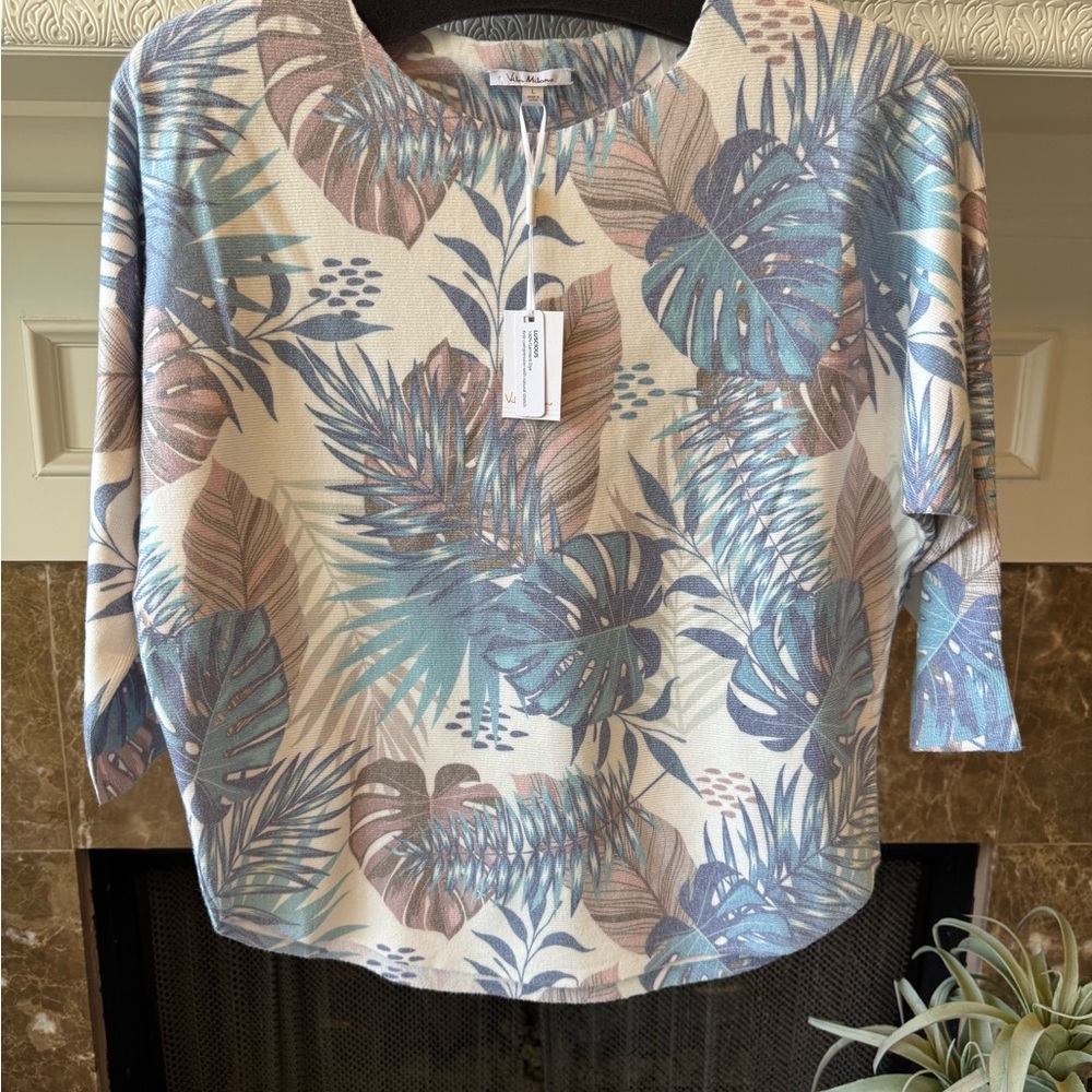 Milano Tropical Leaf Print Sweater- Blue, Green, Cream